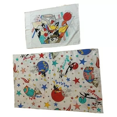 Vtg Looney Tunes Flat Sheet Pillow Case Crib Set 1993 Warner Bros Nursery Bunny • $20