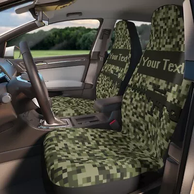 Custom Military Name Pixeled Military Car Seat Covers Green Camouflage Texture • $69.99