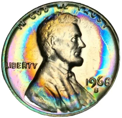 1968 S Lincoln Memorial Cent Penny Rainbow Toned 1C Beautiful Unc Bu US Coin • $7