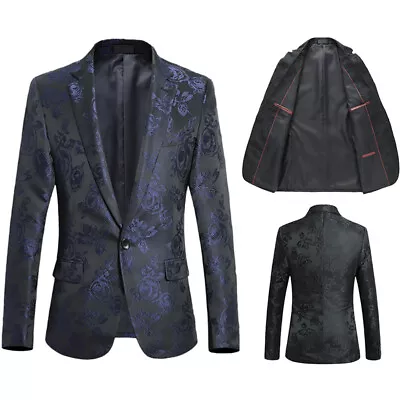 Men Floral Jacquard Suit Jacket Blazer Dress Coat Dinner Stage Costume Formal • $55.30