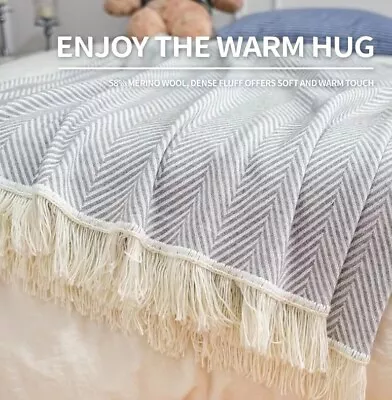 Merino Wool Blanket - Large Throw Bedspread For Sofa Bed Double Size... • £29.99