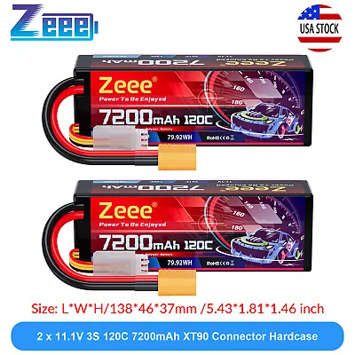 2x Zeee 3S LiPo Battery 7200mAh 11.1V 120C XT90 For 1/8 1/10 RC Car Truck Buggy • $74.19