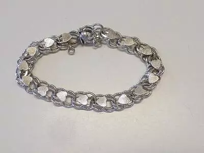 CAC Signed Heart Link Charm 925 Sterling Silver Bracelet 6.75  Vintage • $44