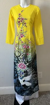 XL- Blossom Pre-made  Ao Dai ONLY  3D Vietnamese Traditional- Yellow • $23