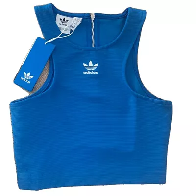 Blue Ribbed Racer Back Adidas Crop Top Zip Detail XS / UK 6 • £6