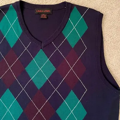 Linea Uomo Men's Argyle Knit Sweater Vest Sz 2XL Blue Green Red • $24.99