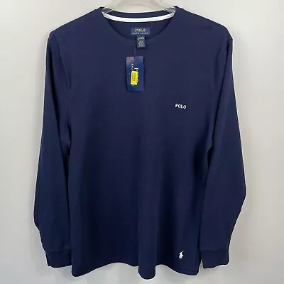 Polo Ralph Lauren Waffle Knit T Shirt Men XL Polo Logo Thermal Long Sleeve Navy • $31.49