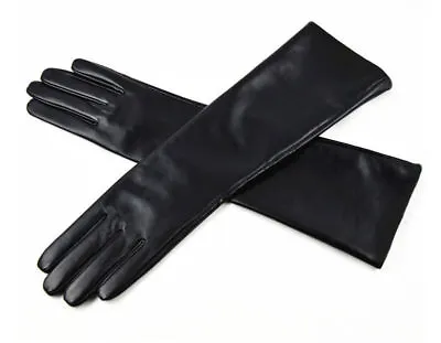Long Genuine Leather Opera Length Party Plain Evening Elbow Gloves • $30