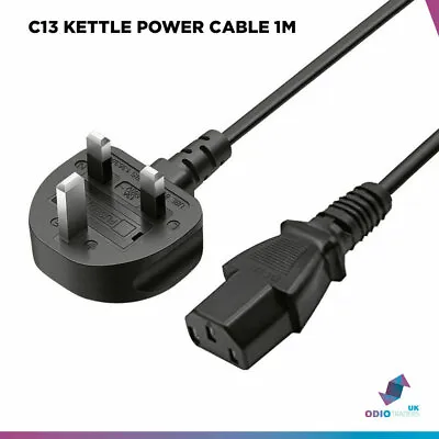 £4.96 • Buy IEC Kettle Lead Power Cable 3 Pin UK Plug For PC Monitor TV C13 Cord1m C5 / C7 