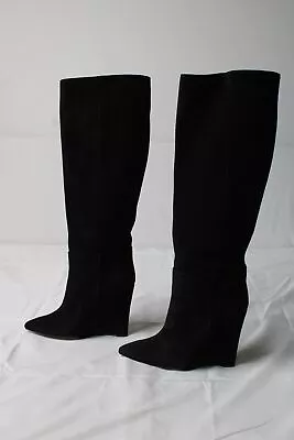 Identità Women's Farah Wedge Leather Boots LV5 Black Suede Size US:10 EU:40 • $94.50