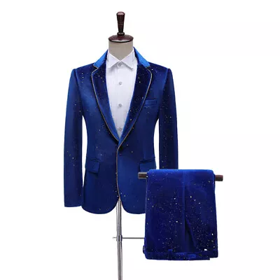 Mens One Button Velvet Stage Performance Party Dress Suit Performance Color Suit • $101.32