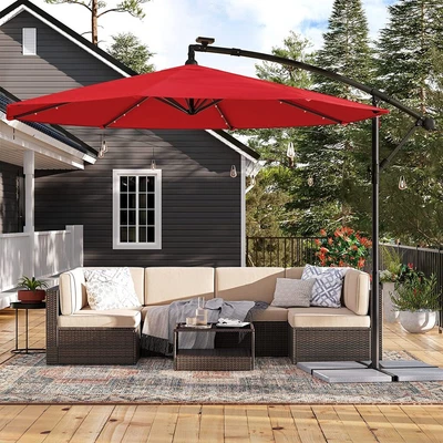$204.53 • Buy SONGMICS 3m Patio Umbrella With Solar-Powered LED Lights Red