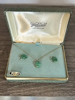 Vintage Van Del Jade 12kt Gold Filled Clip On Earring Stud  & Necklace Pendant • $34.99