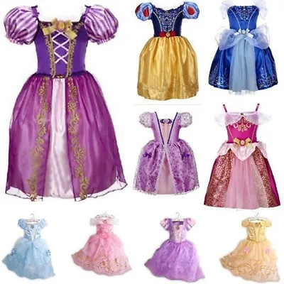 Kids Girls Princess Fairytale Dress Up Belle Cinderella Aurora Rapunzel Costume • £9.59