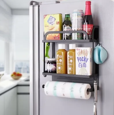 $32.50 • Buy Magnetic Fridge Storage Shelf Towel Holder With Hooks Kitchen Organizer Rack