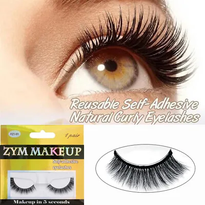 £3.16 • Buy Glue Free False Eyelashes Natural Curly Reusable Self-adhesive 3D Mink Lashes~
