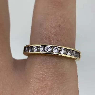 Cubic Zirconia Half Eternity Channel Set Ring 9ct 9k Yellow Gold - Size P 1/2 • £130