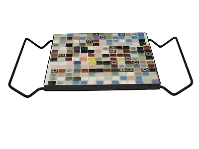 Vintage Mid Century Mosaic Tile Trivet Multicolor W/Black Metal Handles • $30.38
