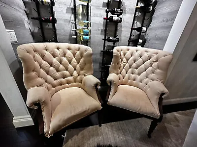 $400 • Buy 2 High Back Tufted Accent Chairs RH Pottery Barn Look Alike Restoration Hardware