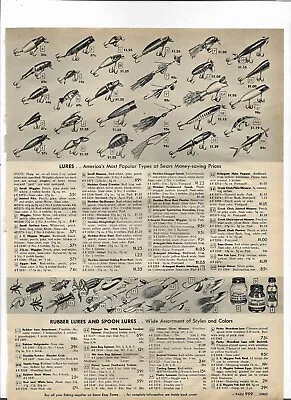 1949 Sears Catalog Ad Page HEDDON CREEK CHUB LURES J.C. HIGGINS FLY ROD REEL • $22.95