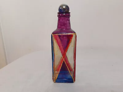 Hand Painted Decorative Colourful Art Glass Liquid Storage Bottle Home Decor • £14.95