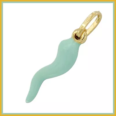 18k 18ct Real Yellow GOLD Enamel Italian Horn Of Plenty Cornicello Pendant Charm • £70