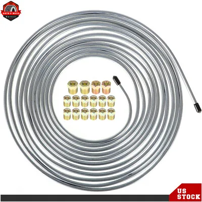 1/4 OD 25ft Coil Roll & 16× Tube Nut Fittings Brake Line Tubing Kit Zinc Steel • $16.79