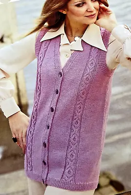 KNITTING PATTERN WOMENS LONG & SHORT WAISTCOAT DK & 4 Ply  32 - 38  -399A • £2.15