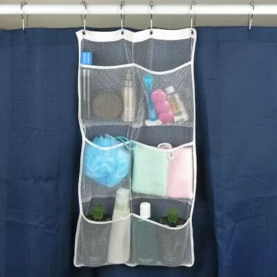 Mesh Shower Organiser Bathroom Hanging Storage Bag Mesh With 6 Pockets 4 Buckles • $13.68