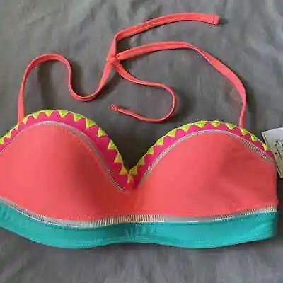Ocean Pacific OP Womens Juniors Bright Hot Pink String Bikini Top Sz Medium 7-9 • £4.82