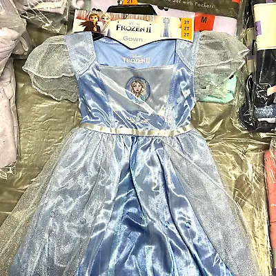 Disney Frozen II Elsa Fantasy Gown Satin Blue And Shimmery Tulle 2T Nightgown  • $14.99