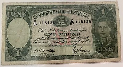 1 One Pound Australian Banknote Armitage Mcfarlane K57 KGVI King George VI • $70