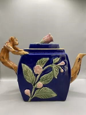 Henriksen Imports Classic Majolica Handpainted Stoneware Teapot W/Monkey Handle • $79.99