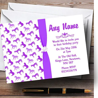 Purple And White Horses Personalised Children's Birthday Party Invitations • £8.99