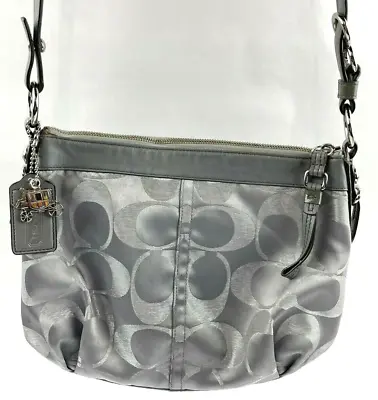 Coach Gray Silver Mia Op Art  Lurex & Sateen Signature Metallic Tote Bag F15746 • $79.99