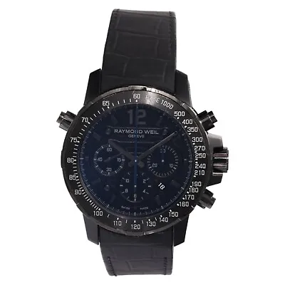 Raymond Weil Nabucco Chrono 46mm Black Steel Leather Strap 7810-BSF-05207 • $2475