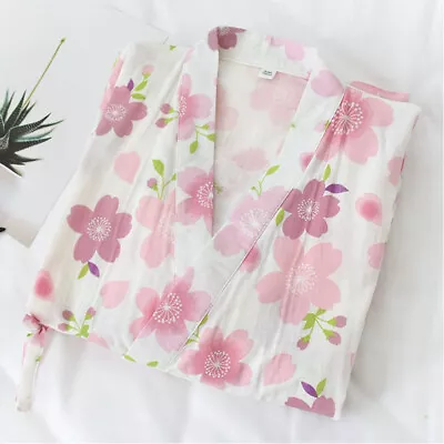 Women Cotton Kimono Pajamas Yukata Bathrobe Nightwear Floral Printed Loose • £21.73