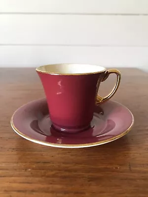 Vintage Crown Devon Fieldings Burgundy Gold Lustre Demitasse Cup And Saucer  • $25