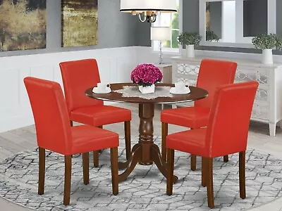 5pc Dinette Kitchen Dining Set Round Pedestal Table W/ 4 Parsons Chairs Mahogany • $559