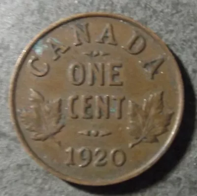 Canada 1 Cent Small Coin Dated 1920 Nice Coin Has A Green Spot • £1.50