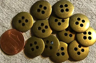 12 Antiqued Brass Tone Metal Sew-through 4-hole Buttons Almost 5/8  15mm # 4769 • $6.49