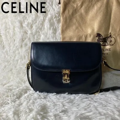 Authentic CELINE Shoulder Bag Leather Vintage From Japan Black Crossbody • $370.43