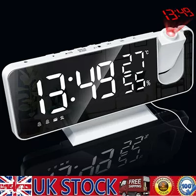 LED Digital Projection Alarm Dual Clock FM Radio Snooze Dimmer Ceiling Projector • £21.84