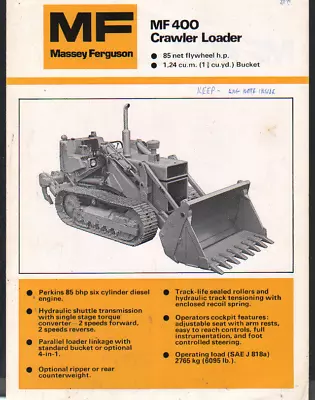 Massey Ferguson  MF 400  Crawler Tractor Loader Shovel Brochure Leaflet • £6