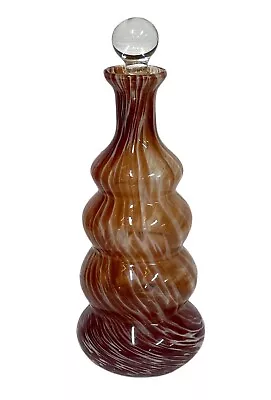 Vintage 1960's Mid Century Modern Hand-Blown Glass Vase Decanter Brown Swirl H9” • $50