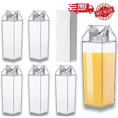 6 Pack Plastic Milk Carton Water Bottle 17 Oz Plastic Milk Boxes Clear Portable • £24.36