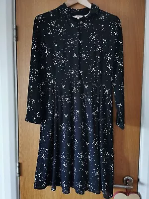 £19 • Buy Levi's Womens Knee Length Button Up Dress Size S VGC Black Star Pattern Side Zip