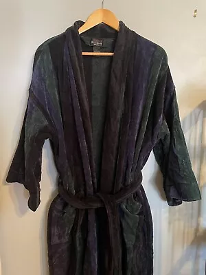 Vintage Bill Blass Robe Men's OS Bathrobe Terry Chunky Striped Cotton 90s • $31.32