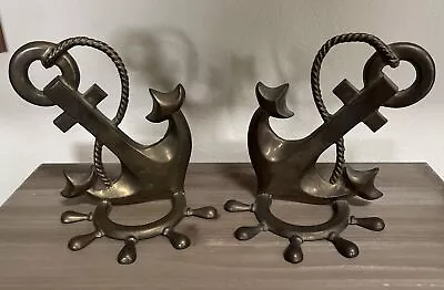 Vintage Nautical Brass Ships Wheel Anchor Bookends Made In India • $15.99