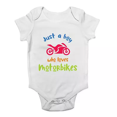 Boy Who Loves Motorbikes Baby Grow Vest Rider Helmet Leather Bodysuit Boys Girls • £5.99